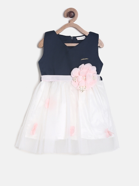 

Peppermint Girls Off-White & Navy Blue Colourblocked Fit and Flare Dress