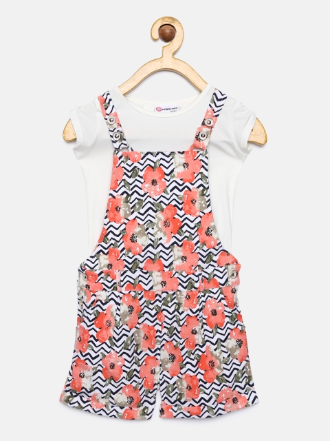 

Peppermint Girls Multicoloured Solid T-shirt with Dungarees, Multi