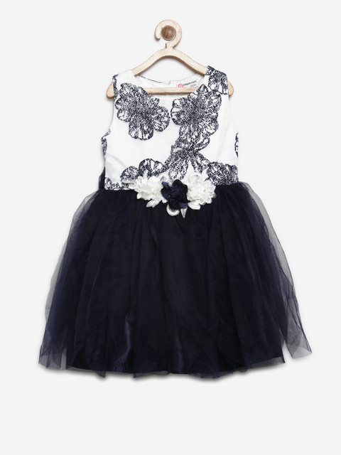 

Peppermint Girls Navy Blue Printed Fit and Flare Dress