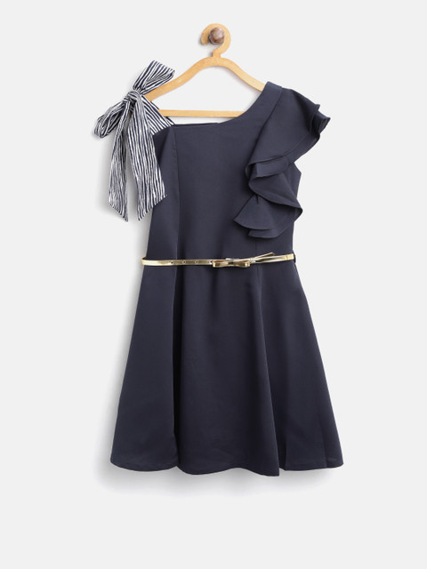

Peppermint Girls Navy Blue Solid A-Line Dress