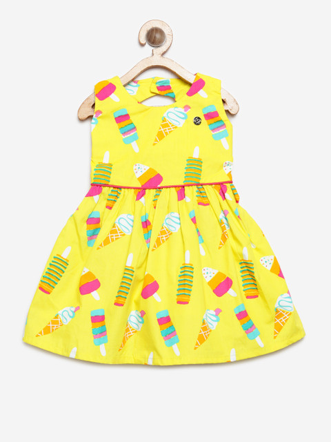 

Peppermint Girls Yellow Printed Fit and Flare Dress