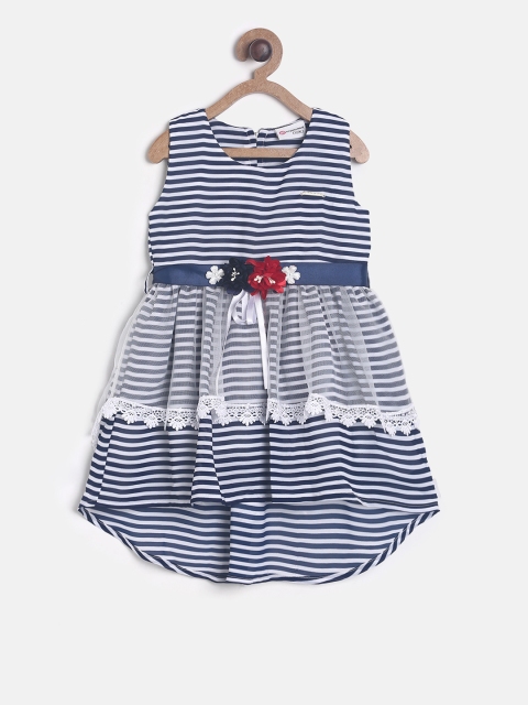 

Peppermint Girls Navy Blue Striped Fit and Flare Dress
