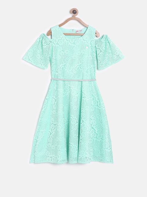 

Peppermint Girls Sea Green Self Design Fit and Flare Dress