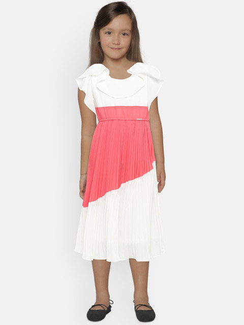 

Peppermint Girls White Colourblocked A-Line Dress