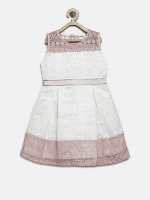 

Peppermint Girls White & Pink Self Design A-Line Dress