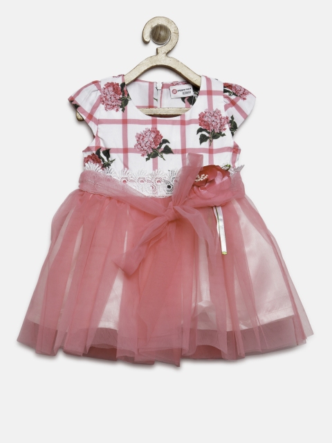 

Peppermint Girls Pink & White Printed Net Fit and Flare Dress