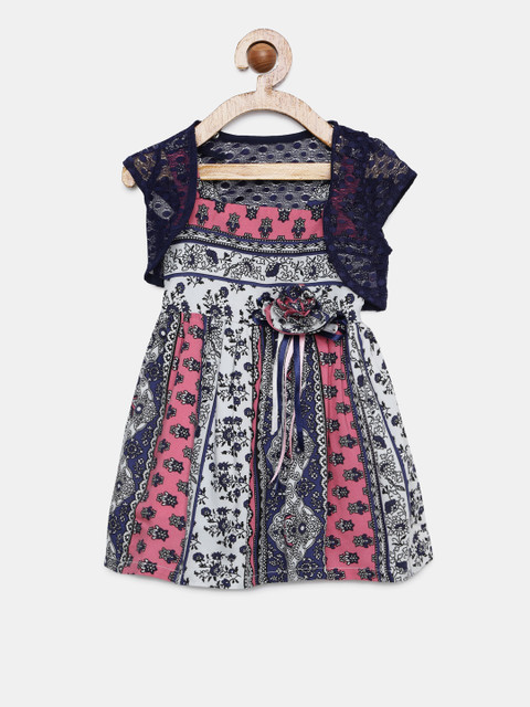 

Peppermint Girls Multicoloured SPRING DREAM Printed Fit and Flare Dress with Shrug, Multi