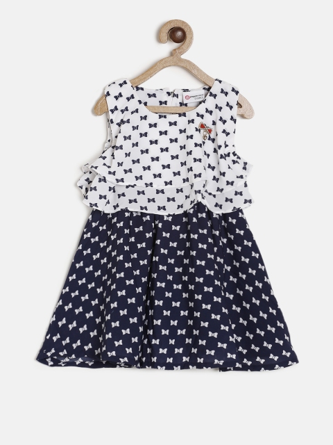 

Peppermint Girls Navy Blue & White Printed A-Line Dress