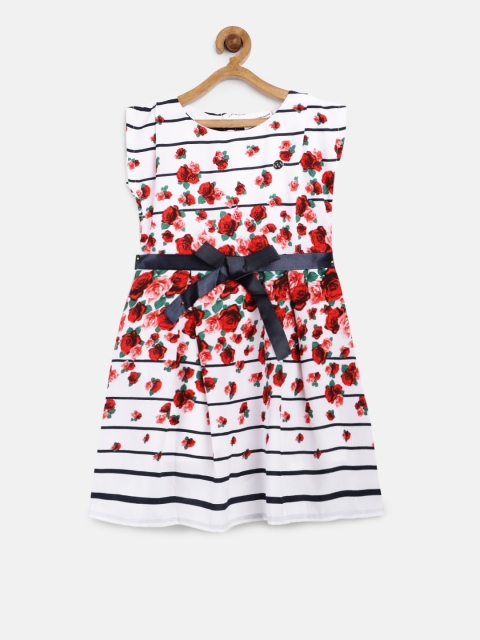 

Peppermint Girls White & Red Printed Fit and Flare Dress
