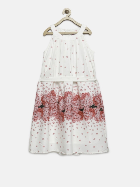 

Peppermint Girls White & Pink Floral Print A-Line Dress