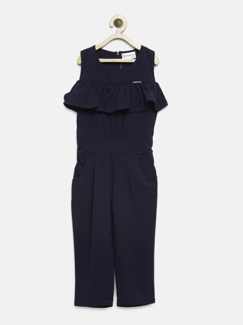 

Peppermint Girls Navy Blue Solid Basic Jumpsuit
