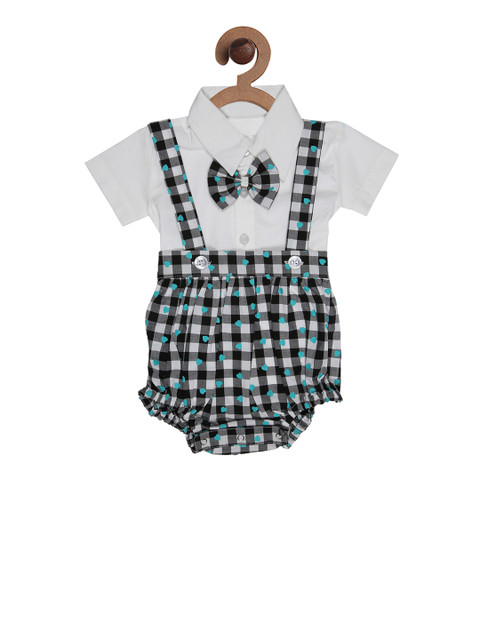 

CHUTPUT Kids White & Black Solid Shirt with Rompers
