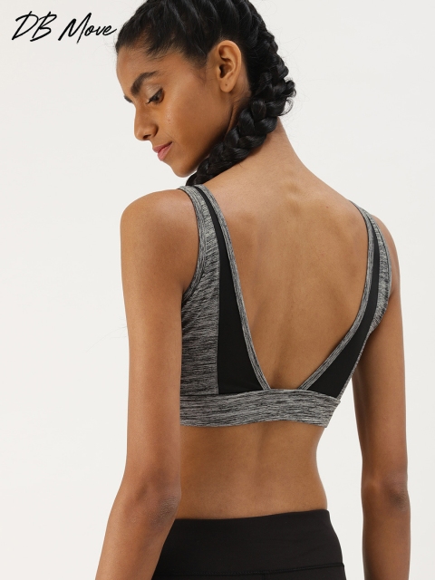 

DressBerry Black & Grey Melange Solid Non-Wired Lightly Padded Sports Bra