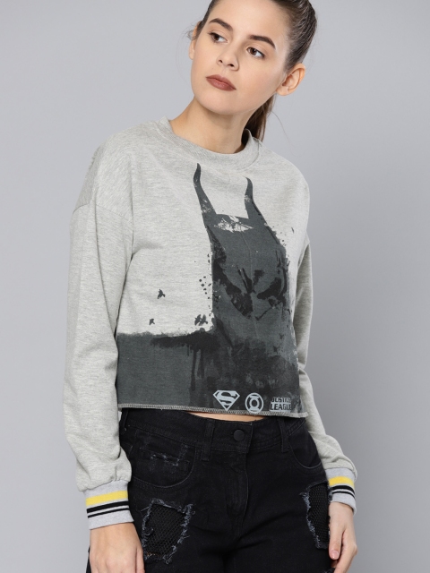 

Justice League Women Grey Melange Cropped Printed Sweatshirt
