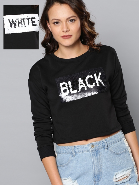 

Kook N Keech Women Black Mermaid Sequin Crop Top