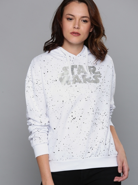 

Kook N Keech Star Wars Women White Printed Hooded Sweatshirt