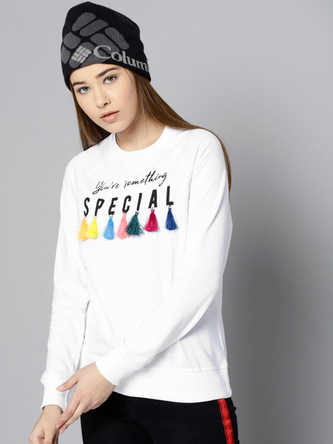 

Kook N Keech Women White Printed Tasselled Sweatshirt