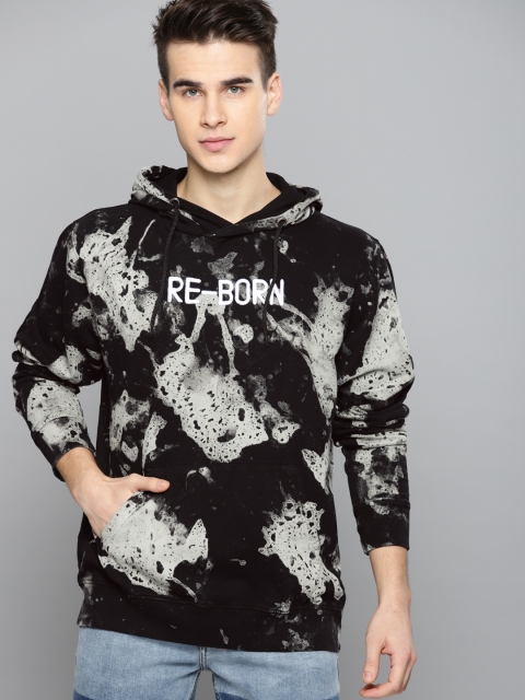 

Kook N Keech Men Black & Grey Printed Hooded Sweatshirt
