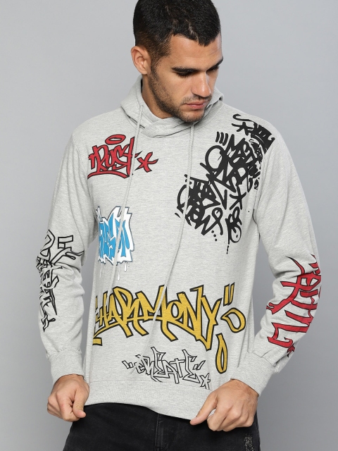 

Kook N Keech Men Grey Printed Hooded Sweatshirt
