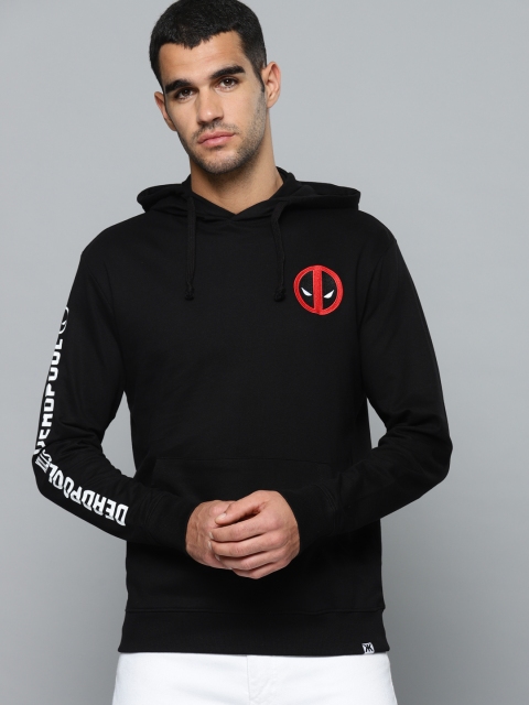 

Kook N Keech Marvel Men Black Solid Hooded Sweatshirt