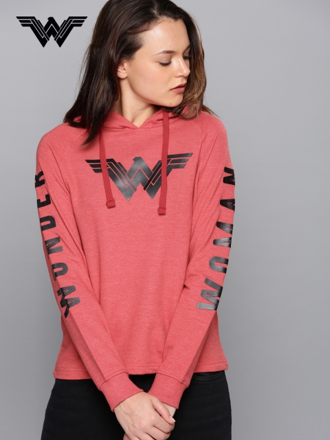 

Wonder Woman Women Red Solid Hooded Sweatshirt