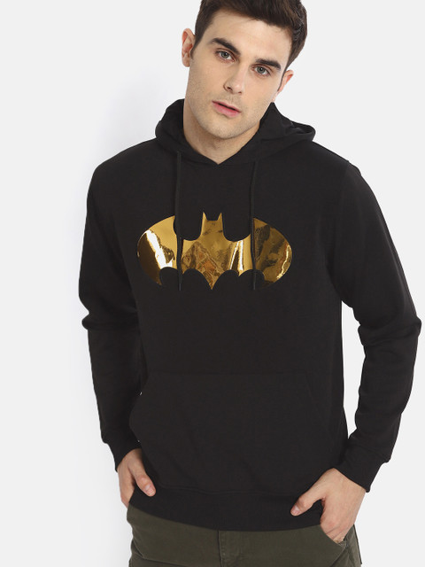 

Justice League Men Black Solid Hooded Sweatshirt
