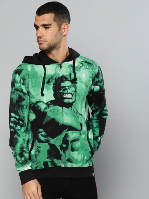 

Kook N Keech Marvel Men Green & Black Printed Hooded Sweatshirt