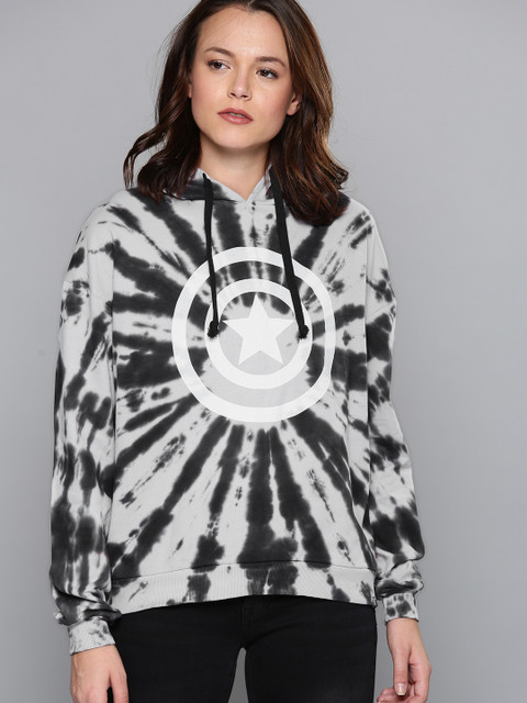

Kook N Keech Marvel Women Grey & Navy Blue Printed Hooded Sweatshirt