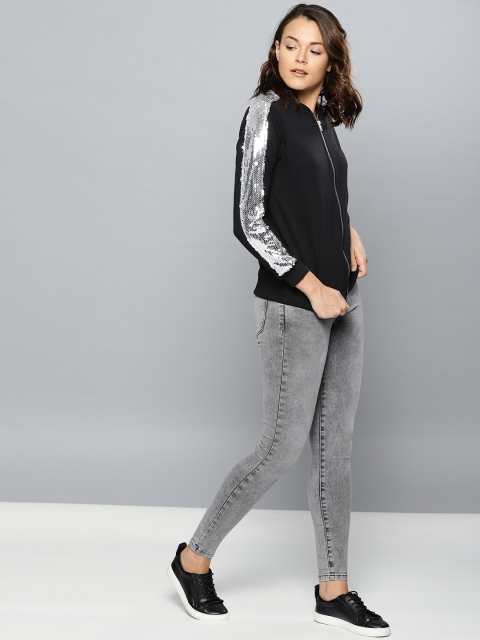

Kook N Keech Women Black Solid Sequinned Sweatshirt
