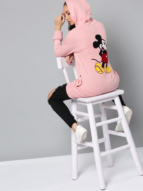 

Kook N Keech Disney Women Pink Hooded Longline Sweatshirt With Embroidered Back
