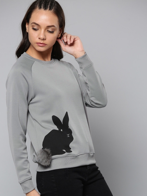 

Kook N Keech Women Grey Solid Sweatshirt with Printed Detail