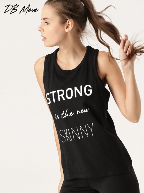 

DressBerry Move Women Black Printed Styled Back Tank Top