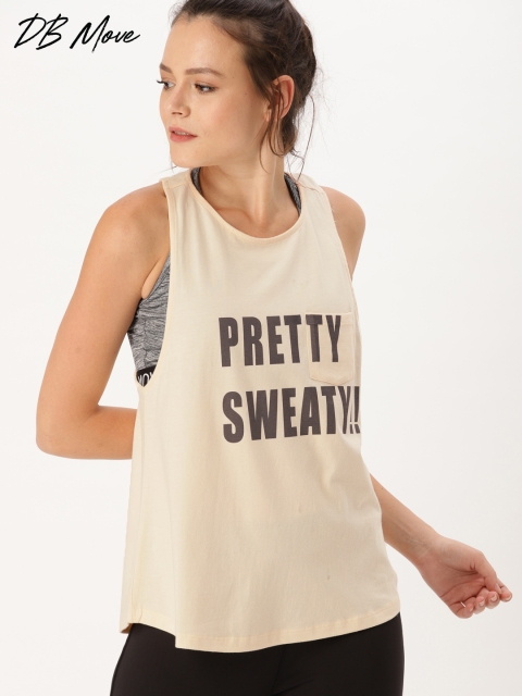 

DressBerry Move Peach-Coloured Printed Tank Pure Cotton Top