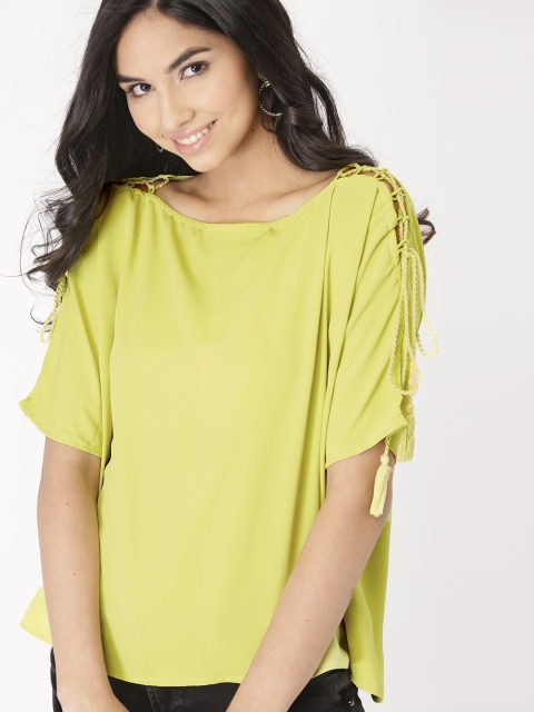 

DressBerry Women Lime Green Solid Boxy Top
