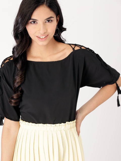 

DressBerry Women Black Solid Boxy Top