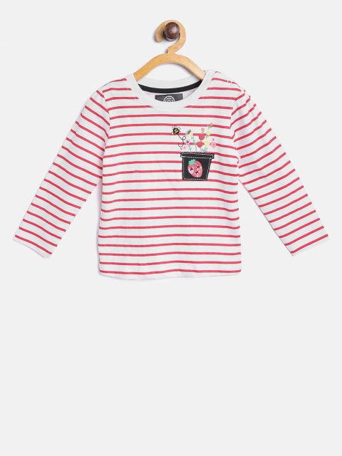 

TAMBOURINE Girls White & Pink Striped Round Neck T-shirt