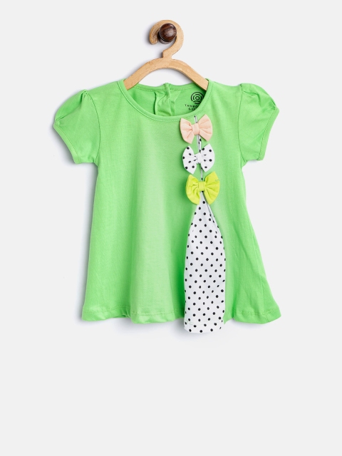 

TAMBOURINE Girls Green Solid A-Line Dress With Bow Detail