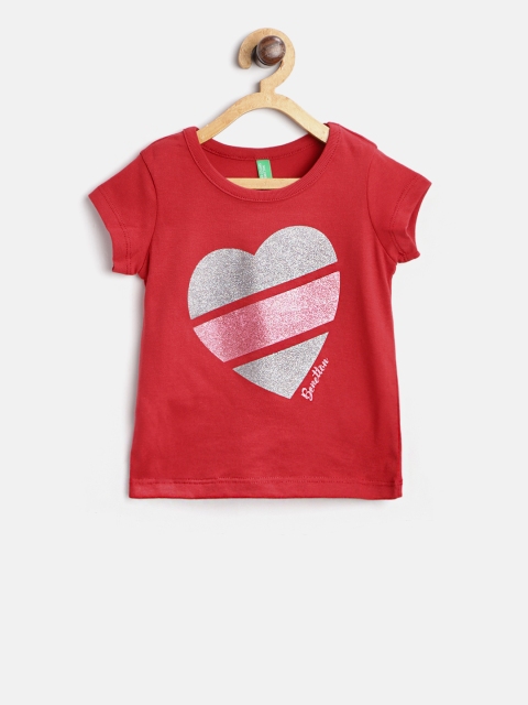 

United Colors of Benetton Girls Red Printed Round Neck T-Shirt