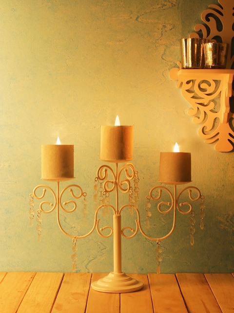 

Home Sparkle White Iron Three-Arm Candle Holder