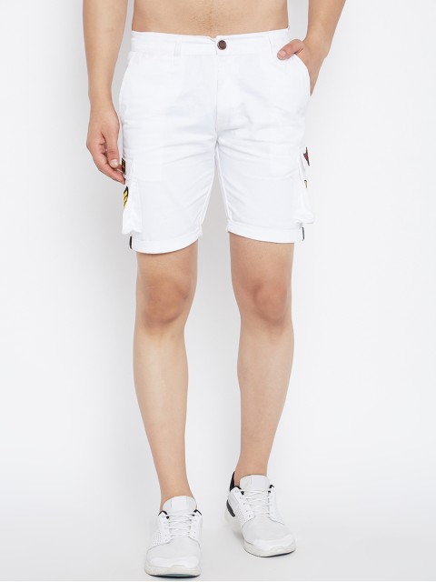 

White Twill Patched Cargo Shorts