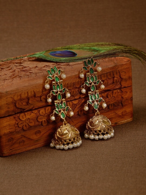

Fida Gold-Toned & Green Dome Shaped Jhumkas