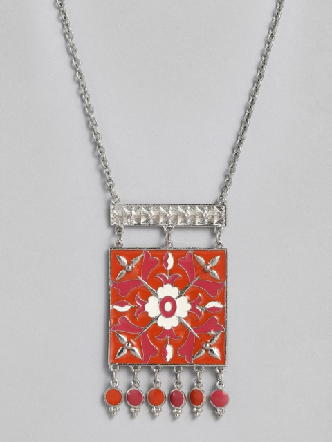 

Fida Orange & Silver Toned Enamelled Necklace