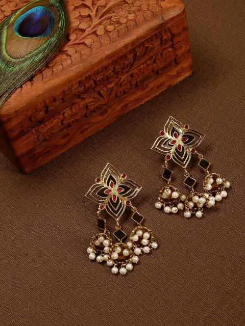 

Fida Gold-Toned & Black Floral Jhumkas
