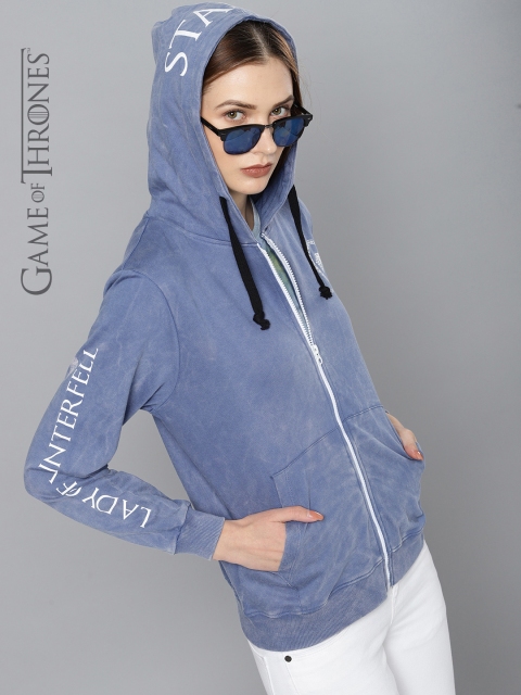 

Game of Thrones by Kook N Keech Women Blue Printed Hooded Sweatshirt