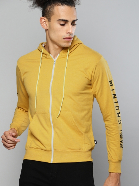 

Minions by Kook N Keech Men Yellow Solid Hooded Sweatshirt