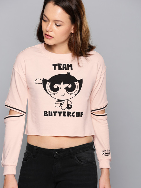 

Powerpuff Girls by Kook N Keech Women Peach-Coloured Printed Sweatshirt