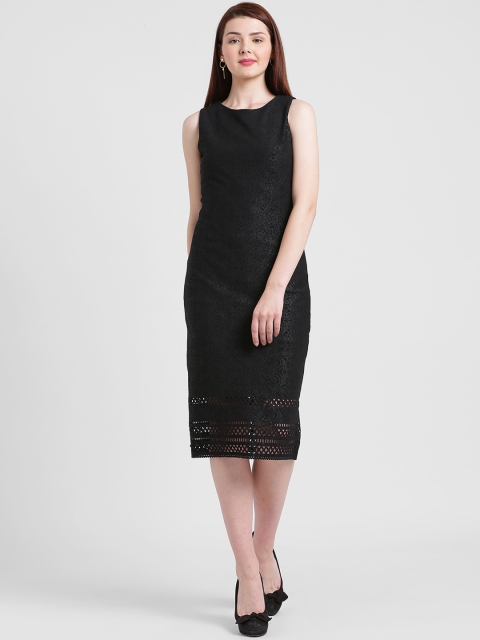 

Zink London Women Black Self Design Sheath Dress