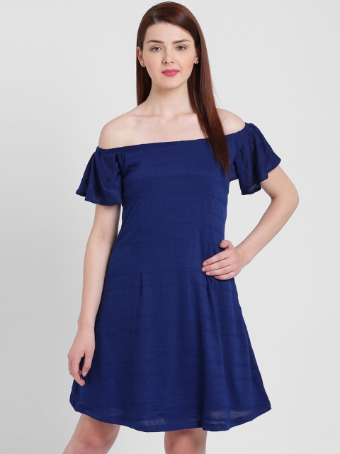 

Zink London Women Blue Self Design Fit and Flare Dress