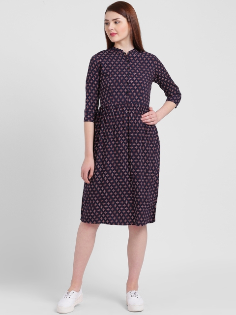 

Zink London Women Blue Printed Fit and Flare Dress