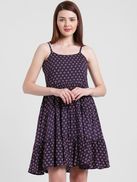 

Zink London Women Blue Printed Fit and Flare Dress